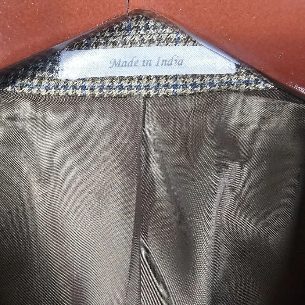 Lauren‎ Ralph Lauren Silk Wool Blazer Jacket 48L Houndstooth Ivy League Luxury